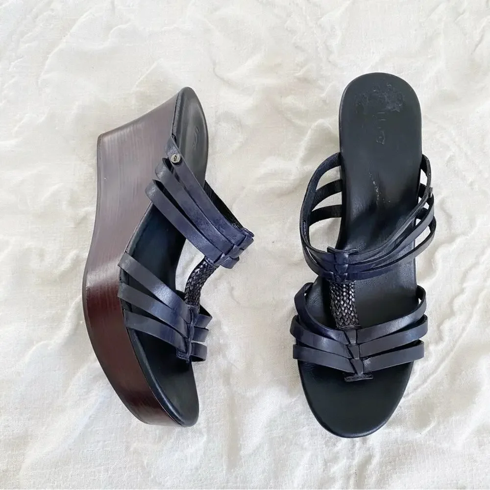 Ugg Black Mattie Leather PlatformWedge Sandal Size 9W